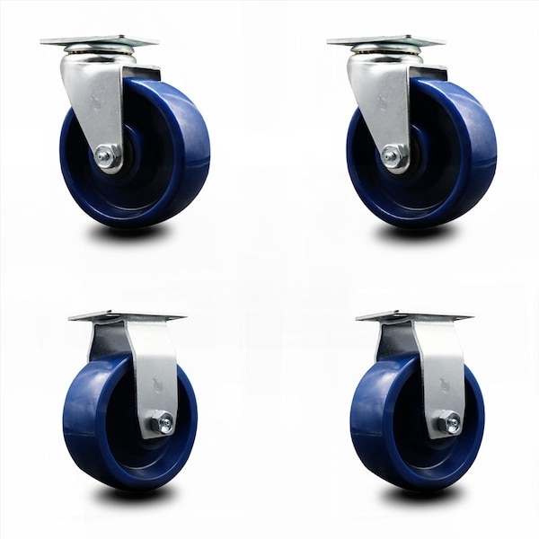 5 Inch Solid Polyurethane Caster Set with Ball Bearings 2 Swivel 2 Rigid